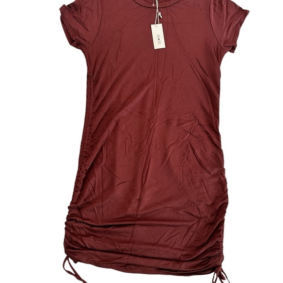 Ava Sam Rusty Orange Red Ruched Midi Dress Size L - Picture 9 of 17